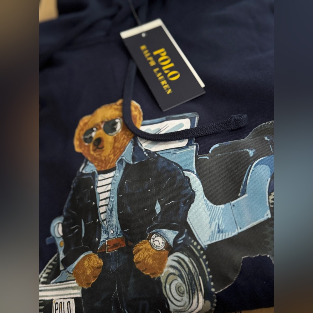 NWT Polo Ralph Lauren Navy blue POLO AVIATOR JEEP BEAR Fleece Hoodie Sweatshirt - Picture 2 of 3